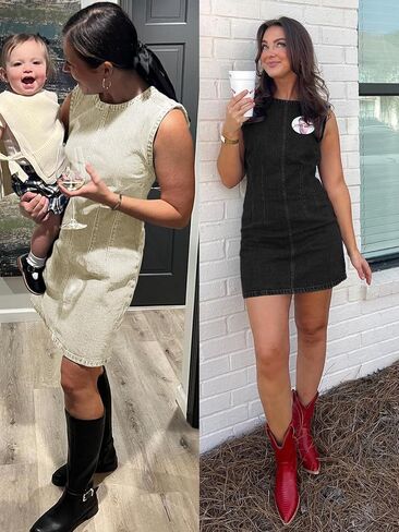 Wenrine Womens Denim Mini Dress Casual Sleeveless Crewneck Summer Jean Tank Dresses in Saudi Arabia