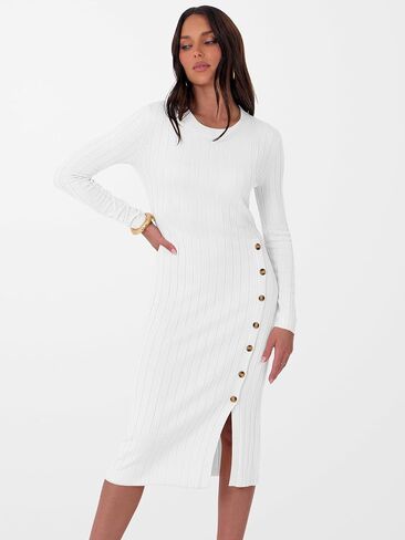 ANRABESS Womens 2025 Fall Long Sleeve Midi Dress Ribbed Knit Bodycon Fitted Button Down Wedding Guest Slit Sweater Dresses in Saudi Arabia