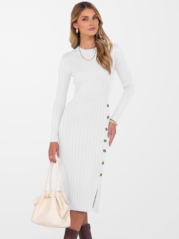 ANRABESS Womens 2025 Fall Long Sleeve Midi Dress Ribbed Knit Bodycon Fitted Button Down Wedding Guest Slit Sweater Dresses in Saudi Arabia
