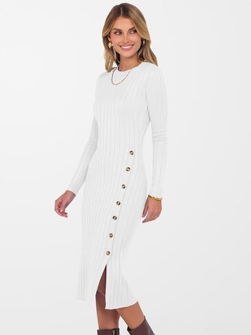 ANRABESS Womens 2025 Fall Long Sleeve Midi Dress Ribbed Knit Bodycon Fitted Button Down Wedding Guest Slit Sweater Dresses in Saudi Arabia