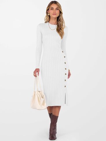 ANRABESS Womens 2025 Fall Long Sleeve Midi Dress Ribbed Knit Bodycon Fitted Button Down Wedding Guest Slit Sweater Dresses in Saudi Arabia