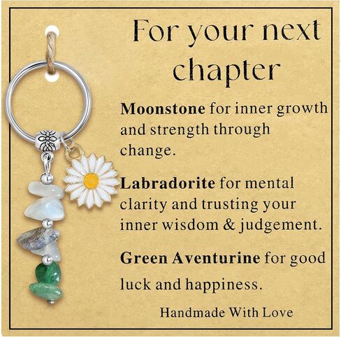 Natural Crystal Keychain New Beginnings Gifts for Women Healing Stones Daisy Gift for Graduation New Job Moving Away in Saudi Arabia