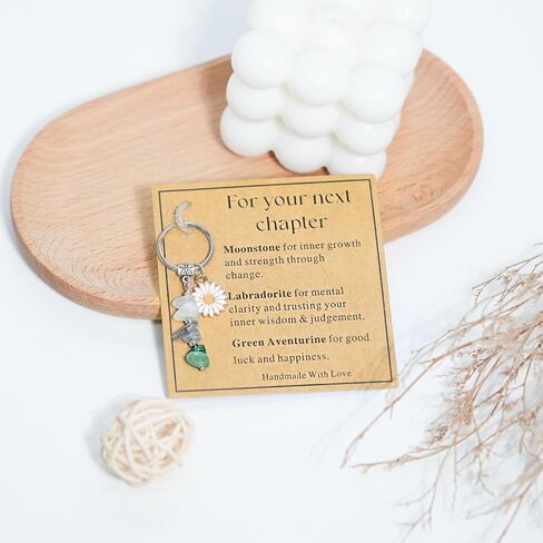 Natural Crystal Keychain New Beginnings Gifts for Women Healing Stones Daisy Gift for Graduation New Job Moving Away in Saudi Arabia