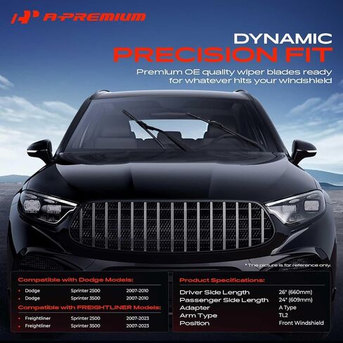A-Premium Pack of 2 Windshield Wiper Blades with Wear Indicator & Towel - Compatible with Dodge Sprinter 2500/Sprinter 3500 & Freightliner Sprinter 2500/3500-26" and 24", TL2 Connector in Saudi Arabia