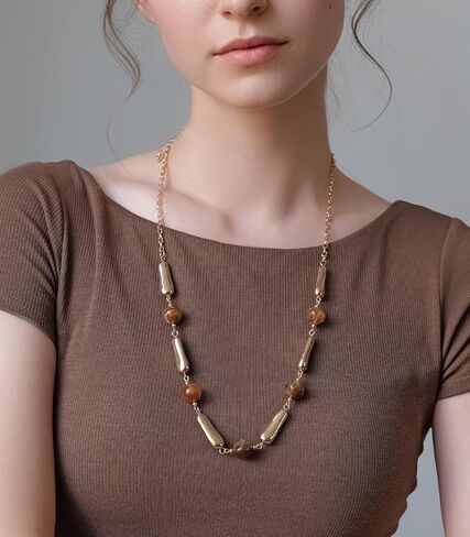 قلادات طويلة مطرزة بالذهب للنساء قلادة سلسلة طويلة مع راتنجات مكتنزة/حبات اللؤلؤ هدايا مجوهرات ذهبية in Kuwait