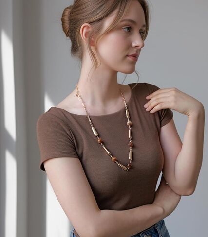 قلادات طويلة مطرزة بالذهب للنساء قلادة سلسلة طويلة مع راتنجات مكتنزة/حبات اللؤلؤ هدايا مجوهرات ذهبية in Kuwait