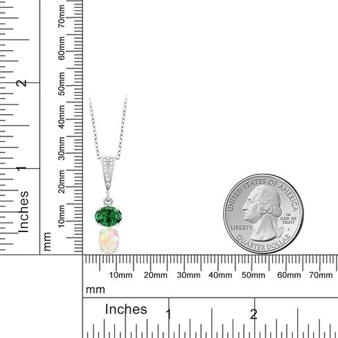 قلادة من الفضة الإسترلينية عيار 925 من Gem Stone King باللون الأخضر الزمرد والأبيض المقلد من الأوبال للنساء (3.22 قيراط، أحجار كريمة، بيضاوية 8 × 6 مم، مع سلسلة 18 بوصة) in Saudi Arabia