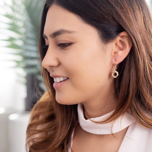 Dainty 14K Yellow Gold-Filled Simple Circle Love Knot Dangle Earrings Elegant Designer Jewelry Gift Idea for Classy Minimalist Women in Saudi Arabia