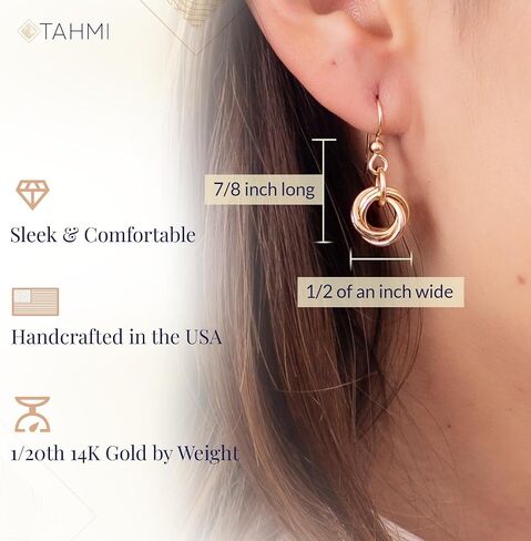 Dainty 14K Yellow Gold-Filled Simple Circle Love Knot Dangle Earrings Elegant Designer Jewelry Gift Idea for Classy Minimalist Women in Saudi Arabia