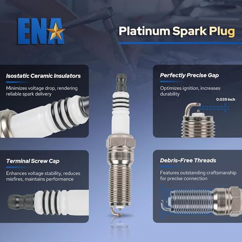 ENA Set of 6 Platinum Spark Plug Compatible with Ford Lincoln Edge F-150 Transit Continental Explorer Flex Taurus MKS MKT MKX MKZ Replacement for CYFS12F5 SP520 in Saudi Arabia