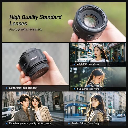 YONGNUO YN50MM f1.8 II Lens for Canon EF Mount, AF/MF 50mm f/1.8 Lens Large Aperture 0.35m Focus Distance Standard Prime Lens for Canon 5D IV 1DX I 200D II 850D 7D 6DII(YN50MM F1.8C II Black) in Kuwait