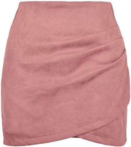 Womens Skirt Ruched Wrap High Waist Faux Suede Skirt Zipper Back Above Knee A Line Bodycon Mini Skirt Basic Skirt in Saudi Arabia