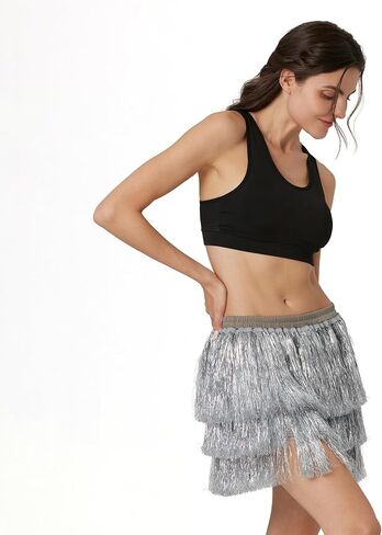 Women's Tinsel Tassel Skirt Fringe Space Cowgirl Music Festival Outfit in Kuwait