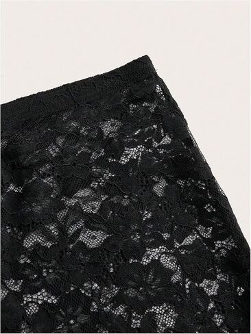 WDIRARA Women's Low Rise Floral Lace Mesh Perspective Long Skirt Straight Leg Cheeky Skinny Skirt in Kuwait