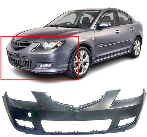 FitParts متوافق مع غطاء المصد الأمامي 2007-2009 Mazda 3 GS GX GT S i Sedan 07-09. جديدة ومعدة وجاهزة للطلاء. مع فتحات مصابيح الضباب. MA1000215 BAN650031CBB 2008 in Saudi Arabia