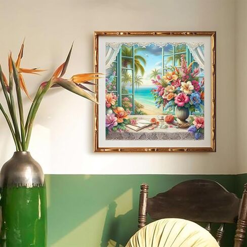 GUMITOON Stained Glass Cactus Flower Diamond Painting Kits for Adults 5D for Beginner, DIY Full Drill Diamond Dots Paintings with Diamonds Gem Art and Crafts for Adults Home Wall Decor 12x12inch in Kuwait