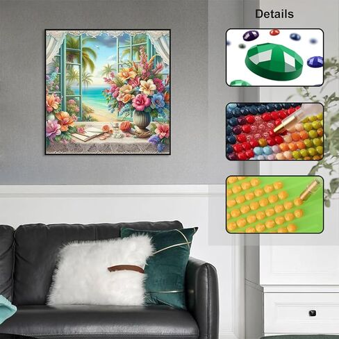 GUMITOON Stained Glass Cactus Flower Diamond Painting Kits for Adults 5D for Beginner, DIY Full Drill Diamond Dots Paintings with Diamonds Gem Art and Crafts for Adults Home Wall Decor 12x12inch in Kuwait