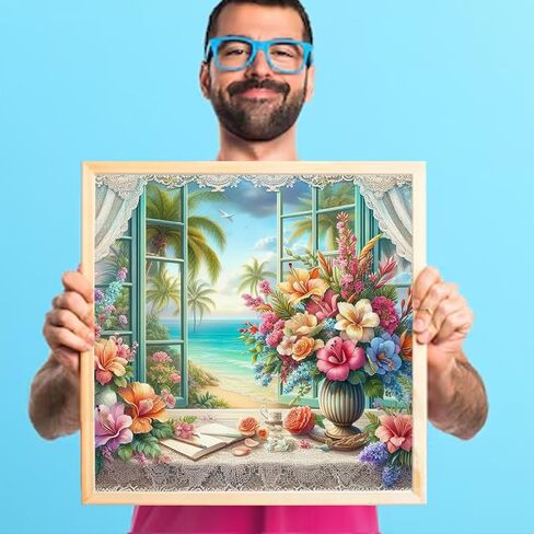 GUMITOON Stained Glass Cactus Flower Diamond Painting Kits for Adults 5D for Beginner, DIY Full Drill Diamond Dots Paintings with Diamonds Gem Art and Crafts for Adults Home Wall Decor 12x12inch in Kuwait