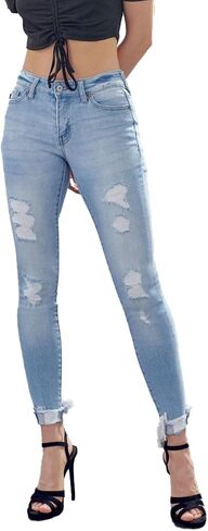 Kan Can Women's high Rise Distressed Ankle Skinny Jeans in Saudi Arabia