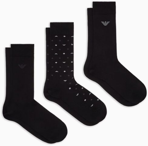Emporio Armani Intimates Men's 3 Pack Crew Socks, Eagle/Black/Black, One Size in Saudi Arabia