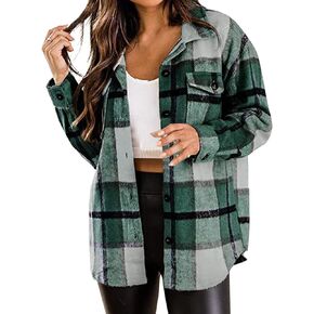 Plaid Shirts For Women Plus Size Flannel Shacket Casual Jacket Button Down Long Sleeve Shirt Fall Winter Outfits in Saudi Arabia