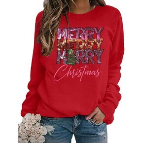EGELEXY Christmas Sweatshirt Merry Christmas Shirts : Women Christmas Sequin Outfits Christmas Long Sleeve Pullover Tops in Saudi Arabia