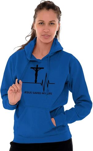 سويت شيرت بغطاء للرأس من كريستيان سترونج يسوع أنقذ حياتي على شكل صليب للنساء والرجال in Kuwait