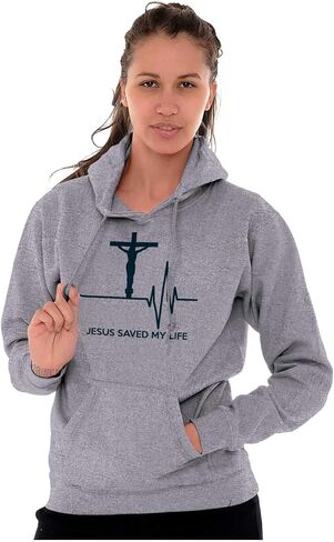 Christian Strong Jesus Saved My Life Crucifix Hoodie Sweatshirt Women Men in Saudi Arabia