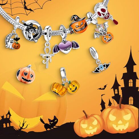 925 Sterling Silver Charm for Women Bracelets Necklace Green Christmas Tree Snowflake Halloween Pumpkin Head Bat Demon Pumpkin Head Charms in Saudi Arabia