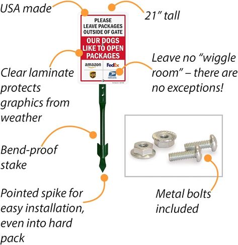SmartSign Leave Packages Outside Gate Dogs Like To Open Packages Sign with Delivery Partner Logos - 10" x 7", 40 mil Laminated Aluminum - Metal Sign for Outdoors, Porch, Gated Entrances, USA-Made in Saudi Arabia