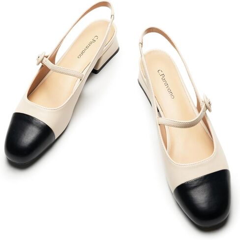 C.Paravano Women's Mary Jane Slingback Pumps Low Heel Dress Shoes Closed Square Toe Slingback for Office, Party & Daily Wear in Kuwait