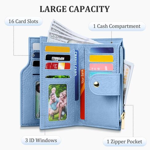 Women's Bifold Wallet, RFID Blocking Credit Card Holder with Zipper, Travel Cute Coin Pocket Wallet for Ladies, Blue in Saudi Arabia