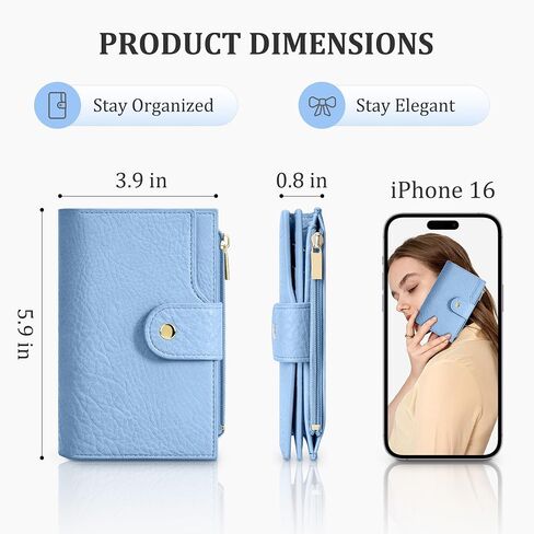 Women's Bifold Wallet, RFID Blocking Credit Card Holder with Zipper, Travel Cute Coin Pocket Wallet for Ladies, Blue in Saudi Arabia