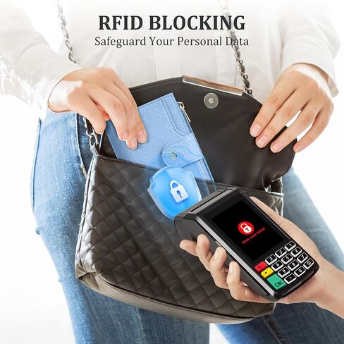 Women's Bifold Wallet, RFID Blocking Credit Card Holder with Zipper, Travel Cute Coin Pocket Wallet for Ladies, Blue in Saudi Arabia