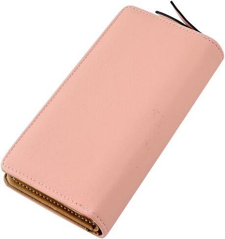Women's Long Leather Purse - Botanical Embossed Card Holder Purses Zipper Buckle Clutch Wallet Pink in Saudi Arabia