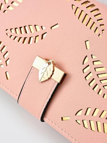 Women's Long Leather Purse - Botanical Embossed Card Holder Purses Zipper Buckle Clutch Wallet Pink in Saudi Arabia