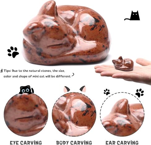 تمثال قطة كريستال من WHAL&YUNE، قطعة واحدة من قطة سبج سوداء، زينة قطط نائمة طبيعية منحوتة يدويًا تمثال قطة ديكور منزلي للقطط ديكور كريستالي لمحبي القطط، هدية 1.5 بوصة in Kuwait