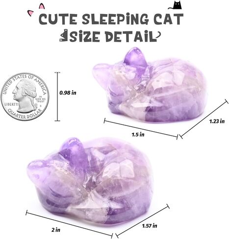 تمثال قطة كريستال من WHAL&YUNE، قطعة واحدة من قطة سبج سوداء، زينة قطط نائمة طبيعية منحوتة يدويًا تمثال قطة ديكور منزلي للقطط ديكور كريستالي لمحبي القطط، هدية 1.5 بوصة in Kuwait