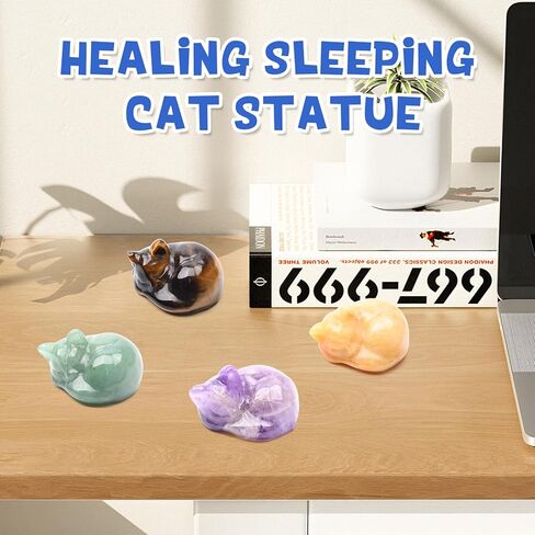 تمثال قطة كريستال من WHAL&YUNE، قطعة واحدة من قطة سبج سوداء، زينة قطط نائمة طبيعية منحوتة يدويًا تمثال قطة ديكور منزلي للقطط ديكور كريستالي لمحبي القطط، هدية 1.5 بوصة in Kuwait