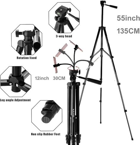 60" Aluminum Phone & Camera Tripod with Gooseneck Stand, Extendable Cell Phone Tripod Stand Compatible with iPhone/Android/Action Camera is Perfect for Live Streaming/Video Recording/Selfies in Kuwait