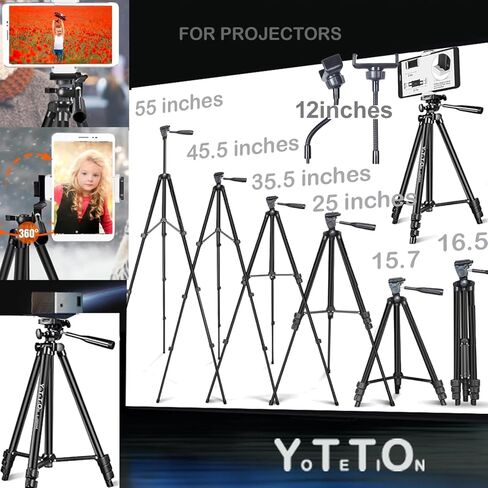 60" Aluminum Phone & Camera Tripod with Gooseneck Stand, Extendable Cell Phone Tripod Stand Compatible with iPhone/Android/Action Camera is Perfect for Live Streaming/Video Recording/Selfies in Kuwait