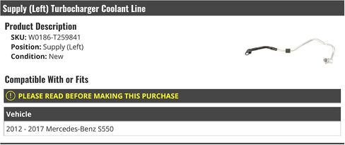 Left Driver Side Turbocharger Coolant Line - Supply - Compatible with 2012-2017 Mercedes-Benz S550 4.7L V8 Twin Turbo in Saudi Arabia