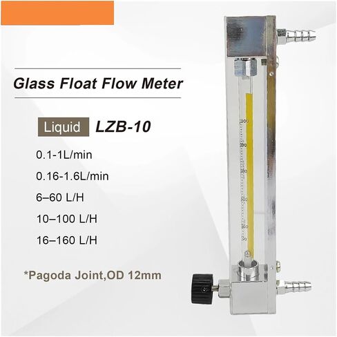 1pcs LZB-10 Variable Area Glass Flow Meter 25-250L/H with Control Valve Vertical Mount 12mm Hose Liquid Rotameter(16-160L-H) in Saudi Arabia