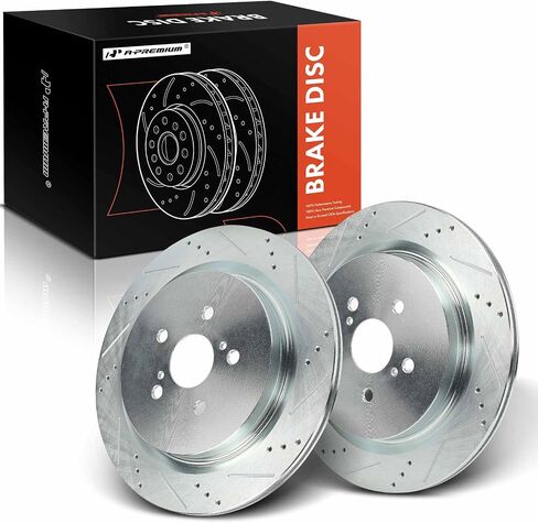 A-Premium 13.30 inch (338mm) Rear Drilled and Slotted Disc Brake Rotors Compatible with Select Lexus Models - RX350 2016-2022, RX450h 2016-2022, RX350L 2018-2022, RX450hL 2018-2022, 2-PC Set in Saudi Arabia