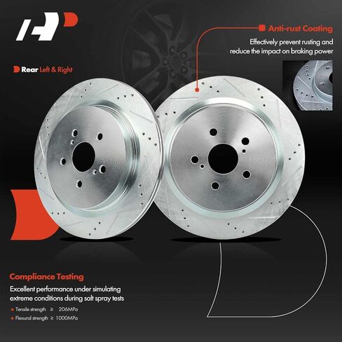 A-Premium 13.30 inch (338mm) Rear Drilled and Slotted Disc Brake Rotors Compatible with Select Lexus Models - RX350 2016-2022, RX450h 2016-2022, RX350L 2018-2022, RX450hL 2018-2022, 2-PC Set in Saudi Arabia