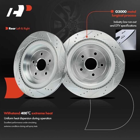 A-Premium 13.30 inch (338mm) Rear Drilled and Slotted Disc Brake Rotors Compatible with Select Lexus Models - RX350 2016-2022, RX450h 2016-2022, RX350L 2018-2022, RX450hL 2018-2022, 2-PC Set in Saudi Arabia