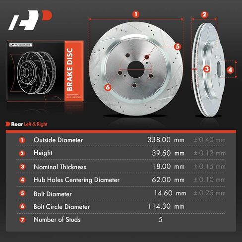 A-Premium 13.30 inch (338mm) Rear Drilled and Slotted Disc Brake Rotors Compatible with Select Lexus Models - RX350 2016-2022, RX450h 2016-2022, RX350L 2018-2022, RX450hL 2018-2022, 2-PC Set in Saudi Arabia
