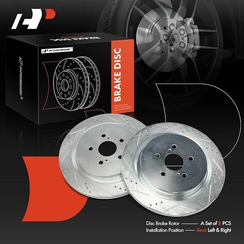 A-Premium 13.30 inch (338mm) Rear Drilled and Slotted Disc Brake Rotors Compatible with Select Lexus Models - RX350 2016-2022, RX450h 2016-2022, RX350L 2018-2022, RX450hL 2018-2022, 2-PC Set in Saudi Arabia