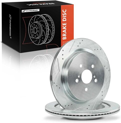 A-Premium 13.30 inch (338mm) Rear Drilled and Slotted Disc Brake Rotors Compatible with Select Lexus Models - RX350 2016-2022, RX450h 2016-2022, RX350L 2018-2022, RX450hL 2018-2022, 2-PC Set in Saudi Arabia