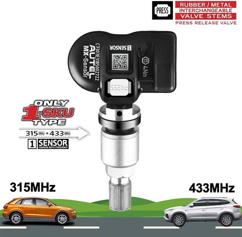 أجهزة استشعار Autel TPMS، 40 قطعة من أجهزة استشعار MX، 2 في 1 (315 ميجا هرتز + 433 ميجا هرتز) أجهزة استشعار ضغط الإطارات على مستوى OE، مبرمجة بواسطة أداة برمجة TPMS TS408S TS508WF، TS601 TS900 ITS600 MS906TS (صمامات معدنية) in Saudi Arabia